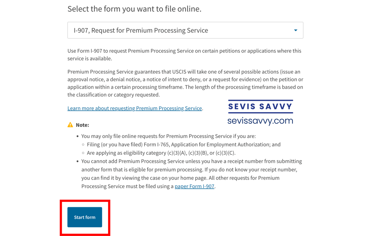 How To Complete Online Form I-907 Premium Processing For OPT - SEVIS SAVVY